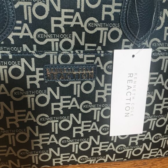 Kenneth Cole Signature Monogram Navy Blue Cruise Dome Satchel Purse Handbag Bag - Picture 2 of 11